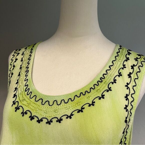 Embroidered scoop neck sleeveless tie dye knee length a-line swing dress - Picture 2 of 14